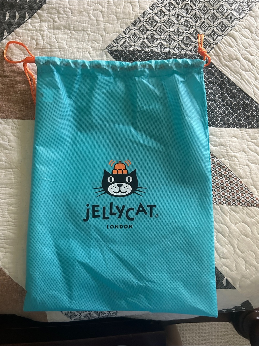 Jellycat Medium Turquoise Cat Logo Drawstring Dust Bag Pouch with Orange Cords